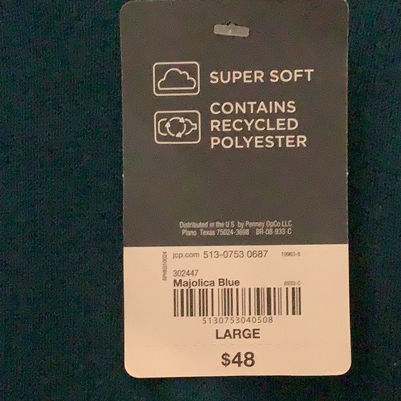 NWT men’s St. John’s Bay Large super soft Teal sweater. 60% cotton, 40% poly. - Picture 2 of 9